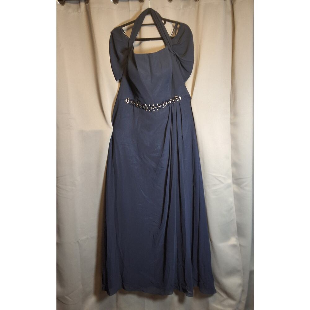 Elizabeth K by GLS 3XL Navy Blue Hand-Beaded Dress